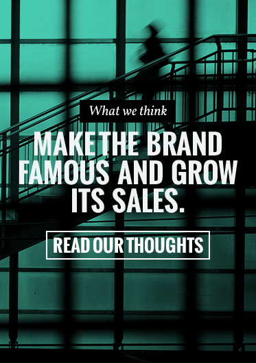 Someone moving quickly downstairs and the text What we think. Make the brand famous and grow I.T. sales. Read our thoughts.