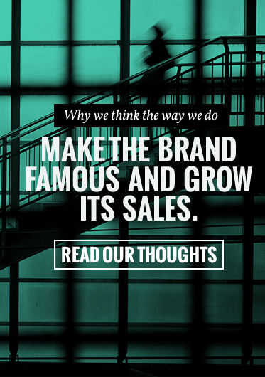 Someone moving quickly downstairs and the text What we think. Make the brand famous and grow I.T. sales. Read our thoughts.